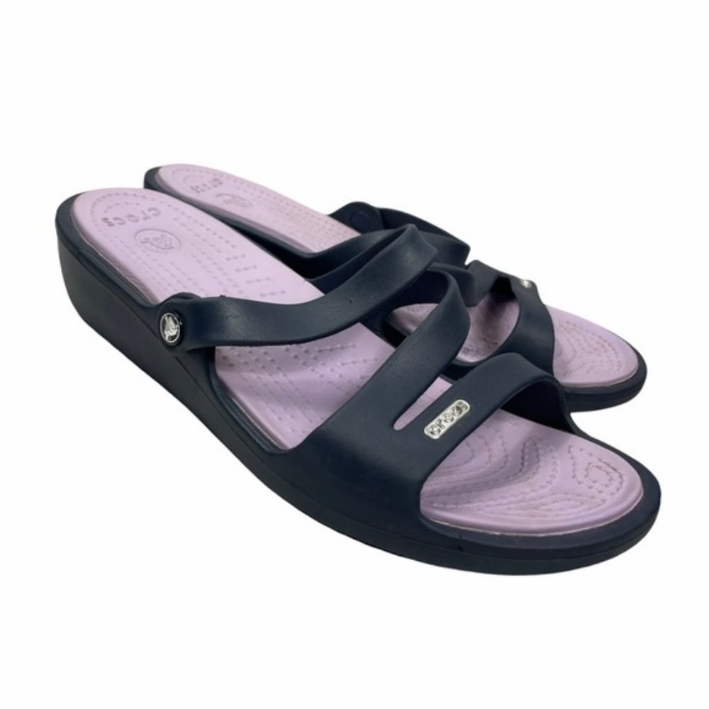 Crocs casual womens wedge slip on sandals 11W Patricia comfort strap style